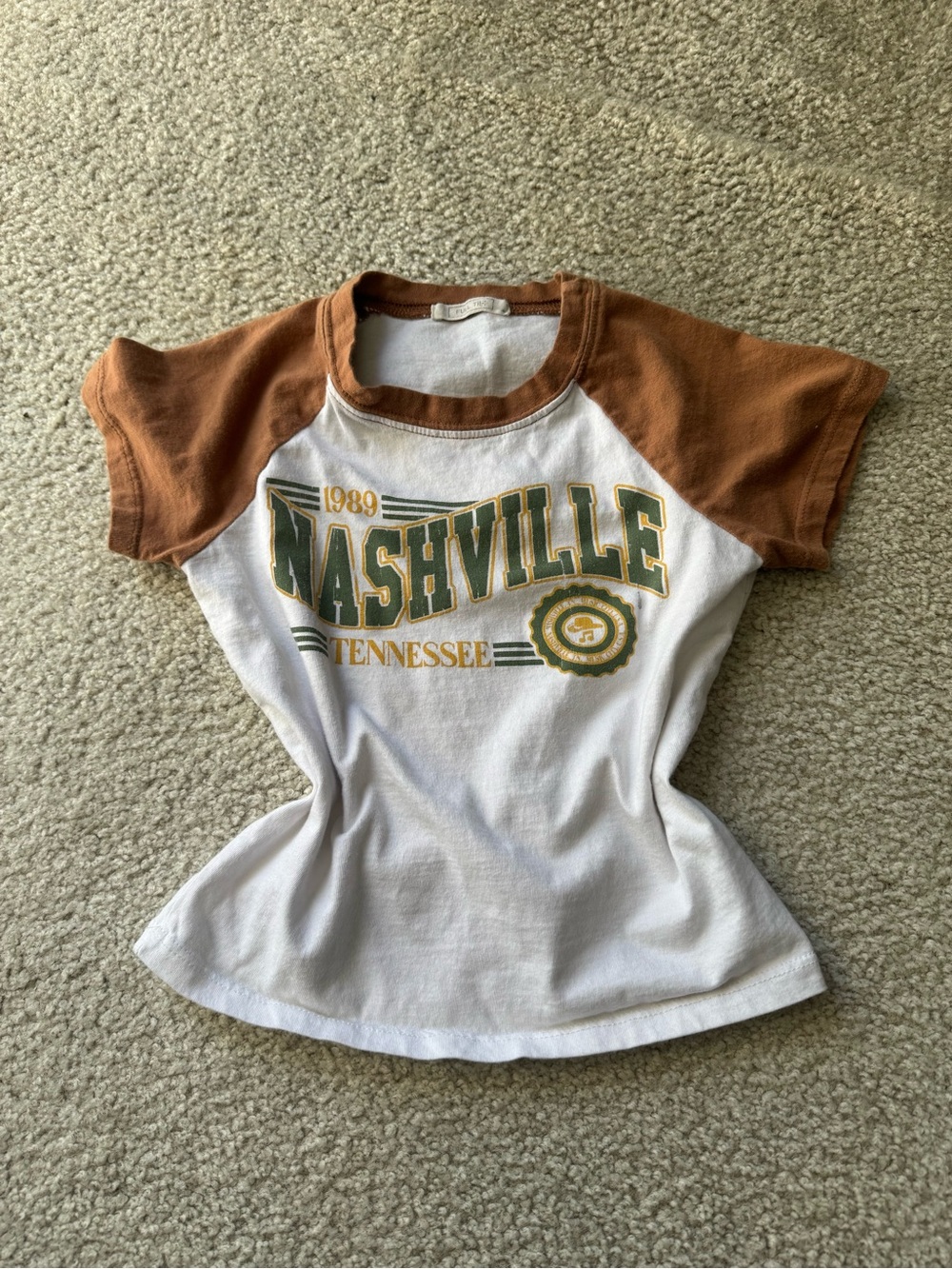 Full Tilt White Tee with Brown Ringer Collar baby tee y2k summer